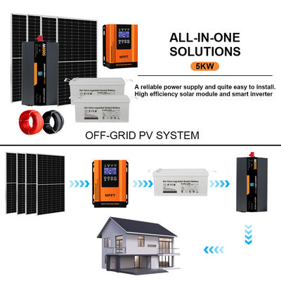 Harga yang bagus 5KW Kit Tenaga Surya Off-Grid Lengkap untuk Penggunaan Rumah -- Sistem All-in-One dengan Baterai & Inverter on line